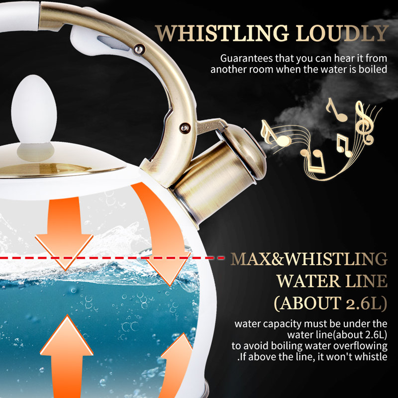 SUSTEAS 3 Quarts Stainless Steel Whistling Stovetop Tea Kettle